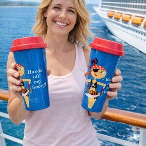Pirate travel mug lot of 2 hands off the booty novelty travel drinkware new